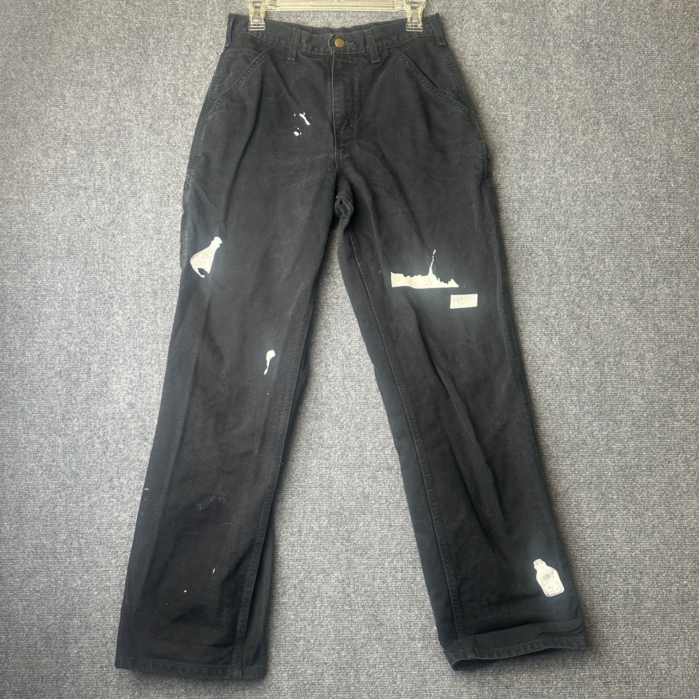 Carhartt Carpenter Pants Mens 29x32 Black B11 Skull Crossbones Paint Splatter